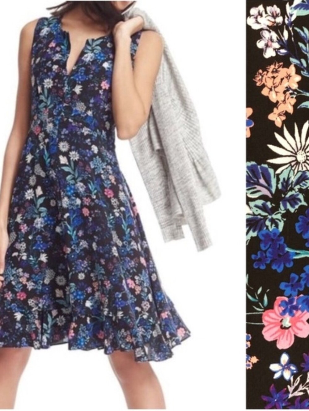Rebecca Taylor Alice Black Floral Sleeveless‎ 100% Silk Dress Size 2